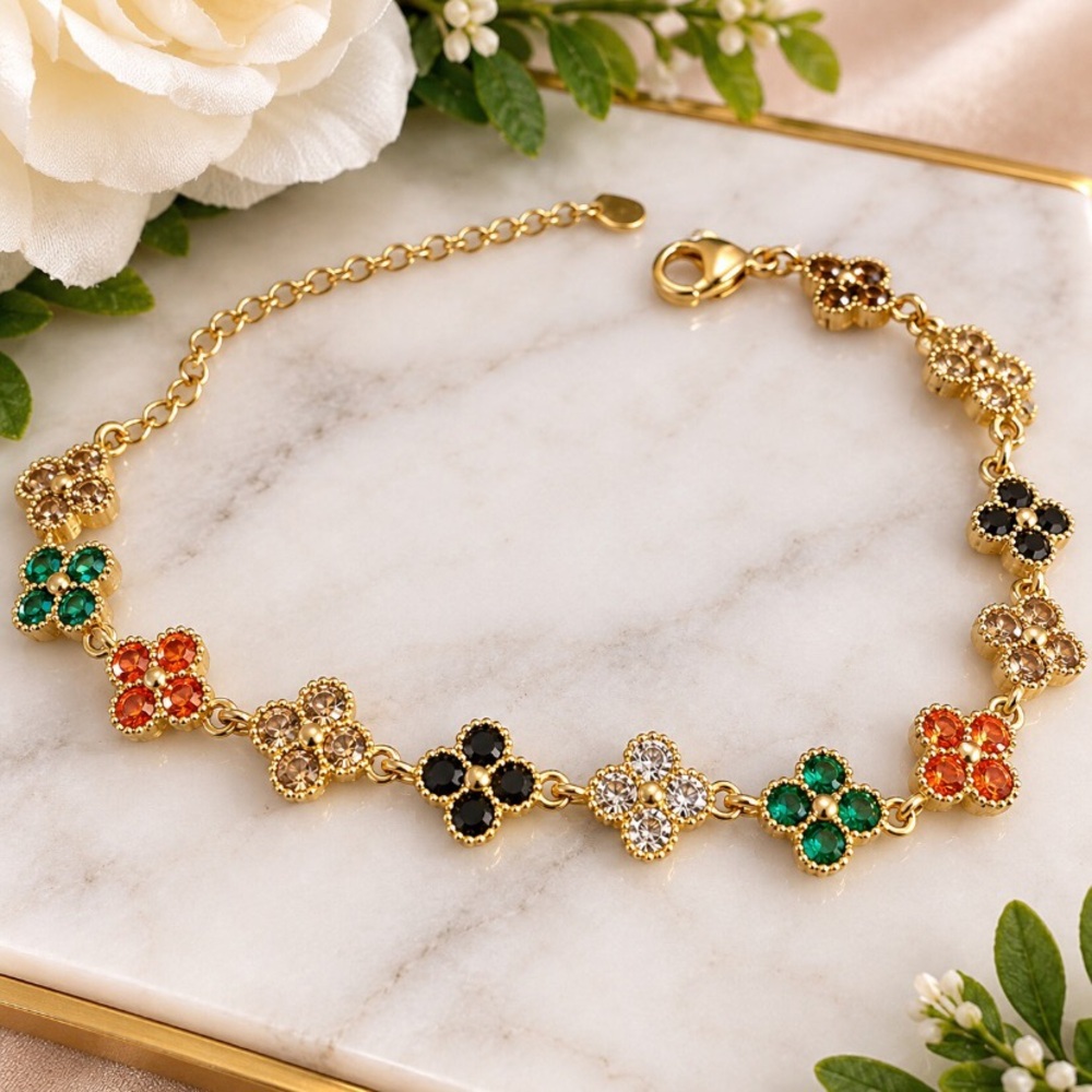 Gold Multi-Color Clover Bracelet